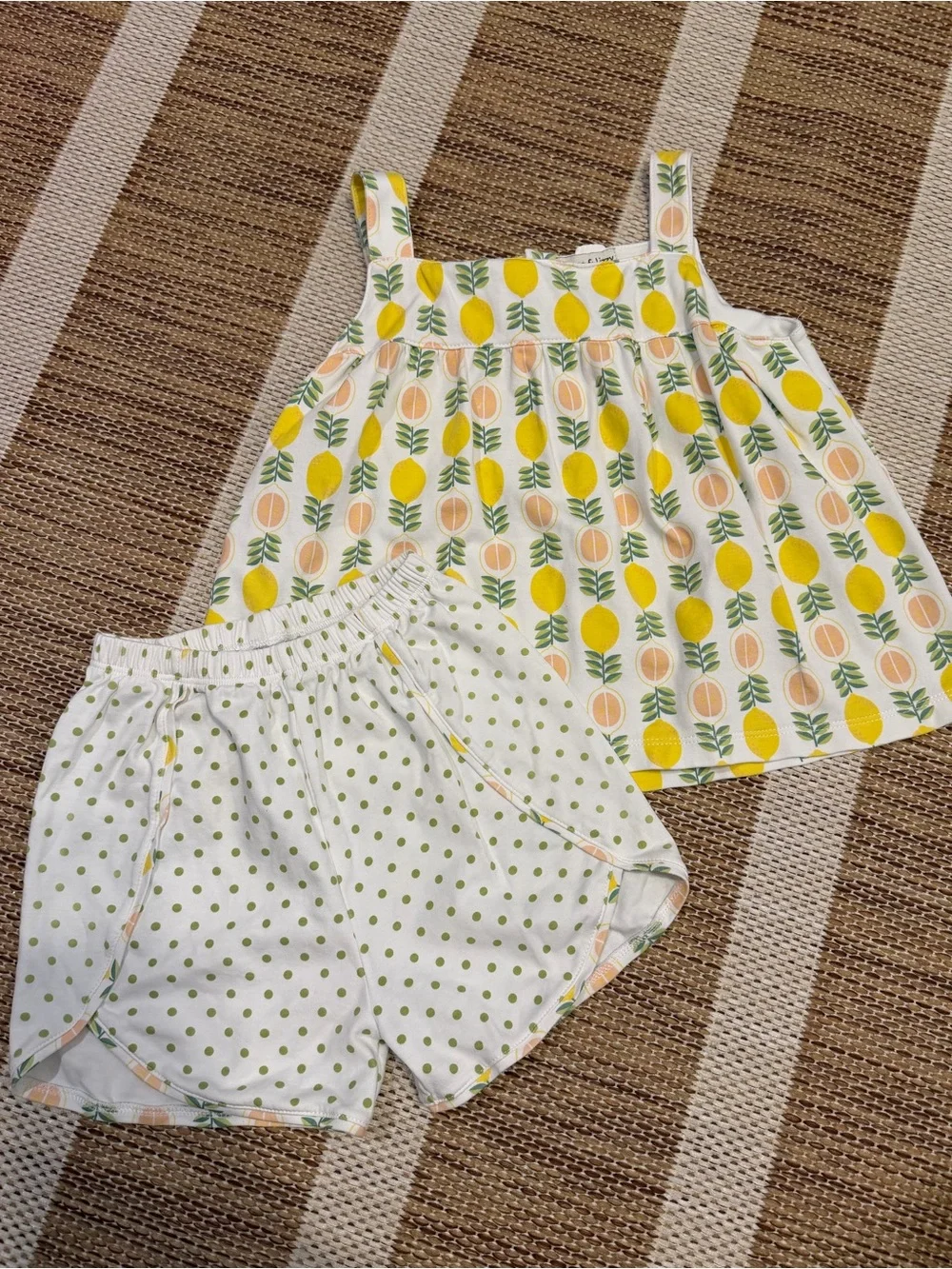 Girls Citrus Print Tank with Green Polka Dot Shorts